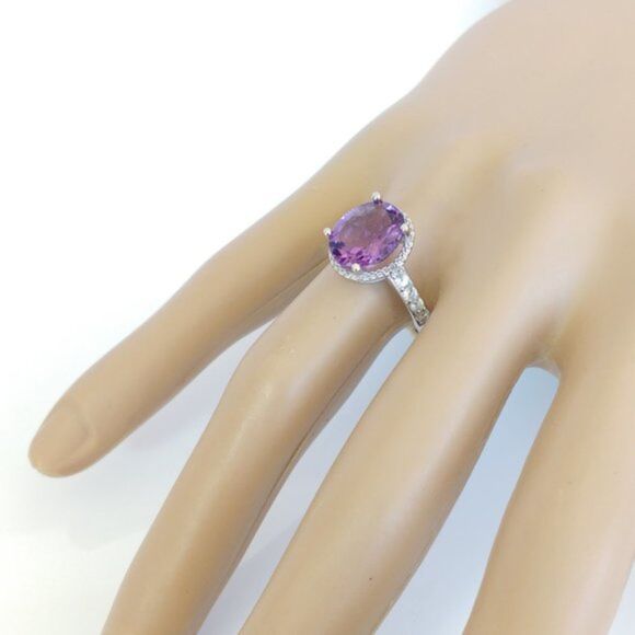 Amethyst 3 Carats Ring Sterling Silver Size 6-3/4 - Picture 7 of 8
